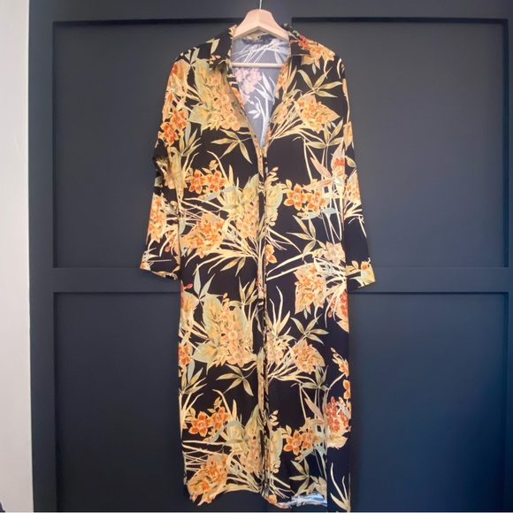 ZARA made in Morocco black shirt dress with floral detail. Size Medium. - Picture 2 of 14